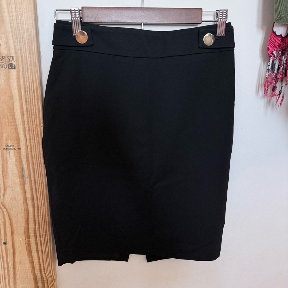 Express Black Pencil Skirt with Gold Button‎ Accents Size 2 - Has Flaws